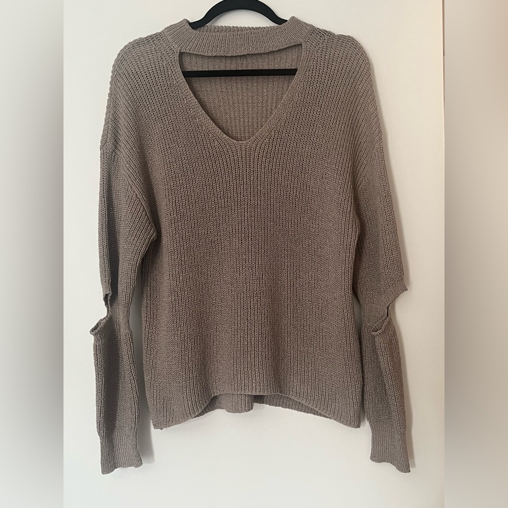 Lush Medium Taupe Sweater with Cut Outs